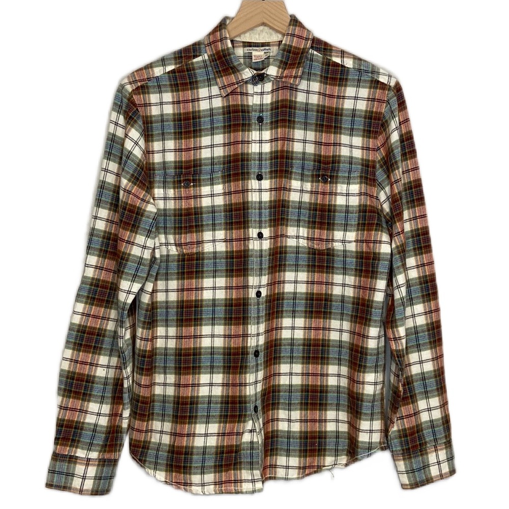 Carbon 2 Cobalt Small Plaid Long Sleeve Button Down Green Blue Cream Flannel
